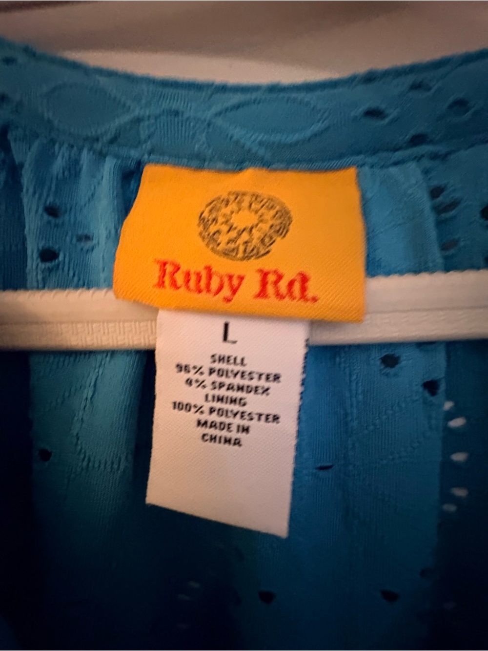 Ruby Rd. Turquoise Eyelet V-Neck Tunic with Ruffle Sleeves - Picture 2 of 2
